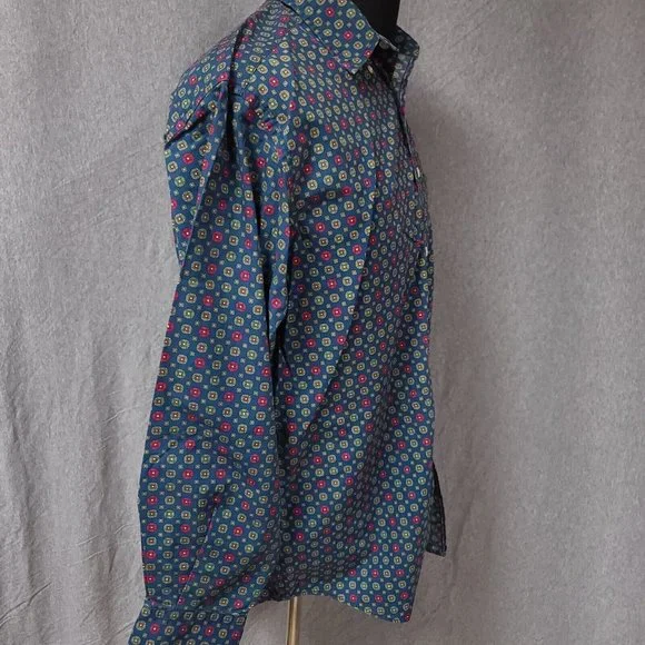 Dockers Mens Medium Blue Green Diamond Geometric Long Sleeve Button Up Shirt - Picture 9 of 11